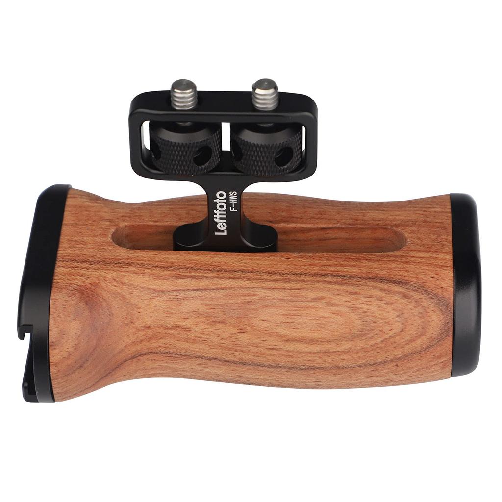 Universal Wooden Side Handle Grip for DV Video Cage Rig DSLR with Cold Shoe Mount Wood Grain 1/4" Screw, Finish.