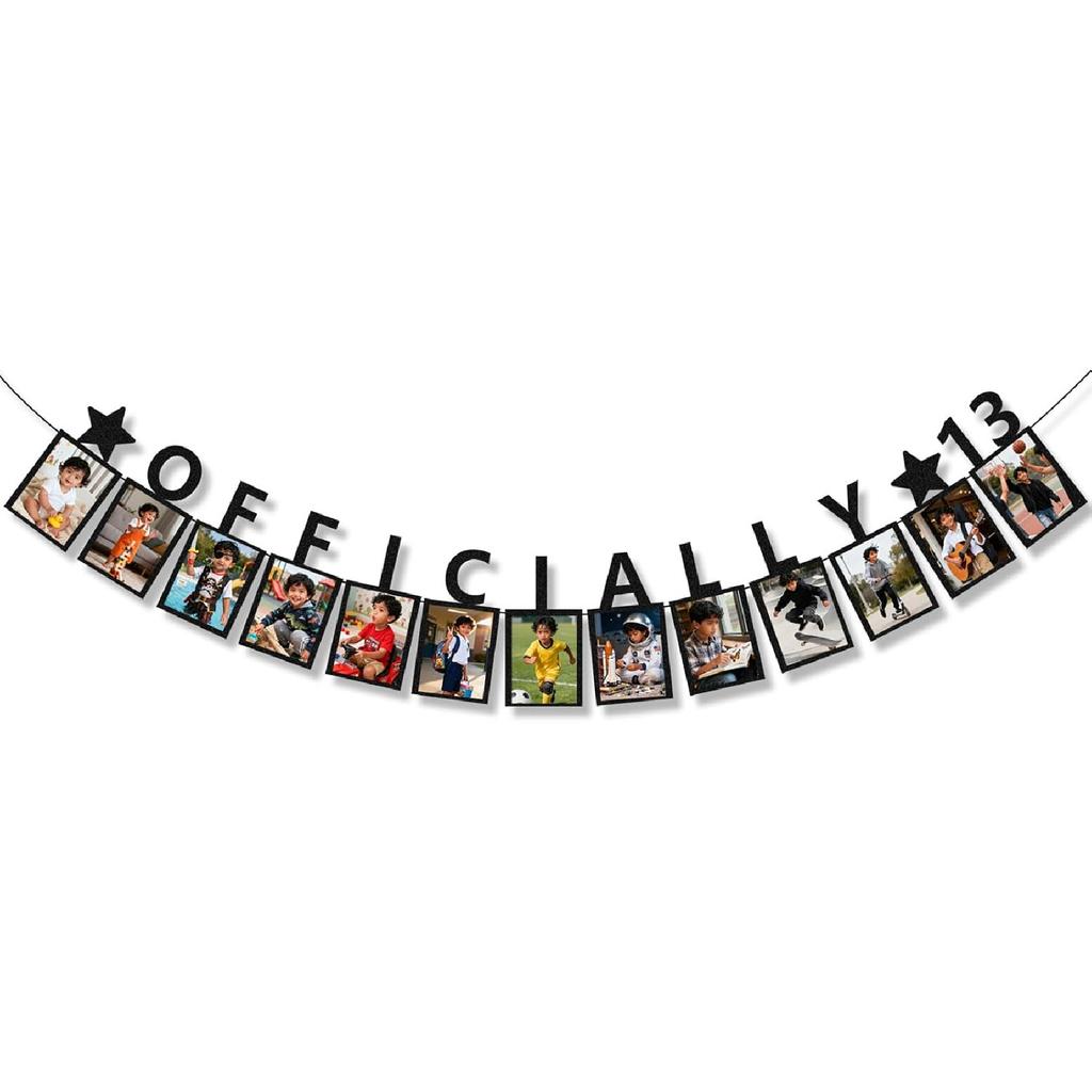13th Birthday Party Decorations for Girls Boys Birthday Photo Banner, Teenager Banner Growth Milestone Wall Hanging with Adhesive and String for