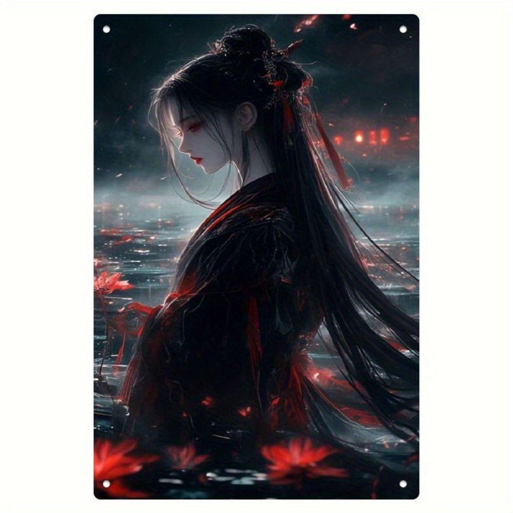 Vintage Metal Sign Elegant Chinese Lady Retro Wall Decor Home Art 20x30 Cm