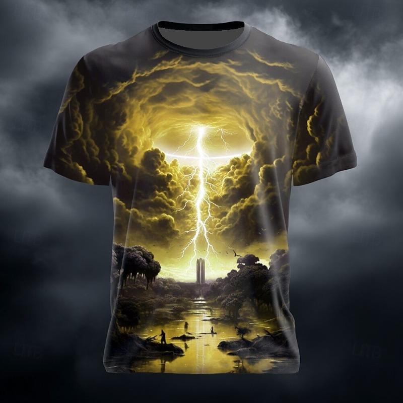 Men's Lightning 3D T Shirt Short Sleeve T shirt 3D Print Crew Neck Shirt Exaggerated Designer Casual Daily Club Blue Yellow Red