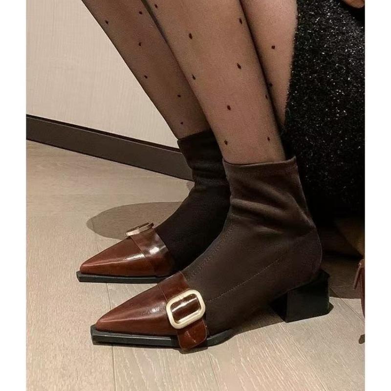 Obuv Černá Krátké Boty pro Ženy Elegantní s Nízkými Podpatky Kotníkové Boty Práce Dámské Kotníkové Boty Špičaté Špičky Designerské Luxusní Podzim