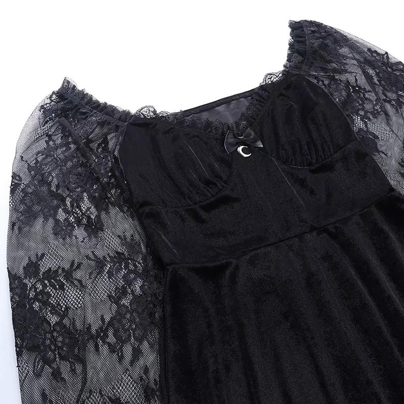 Grunge Goth Gothic Black Mini Dress Lace Trim High Waist Bodycon Women Vintage Punk Lolita Cloth