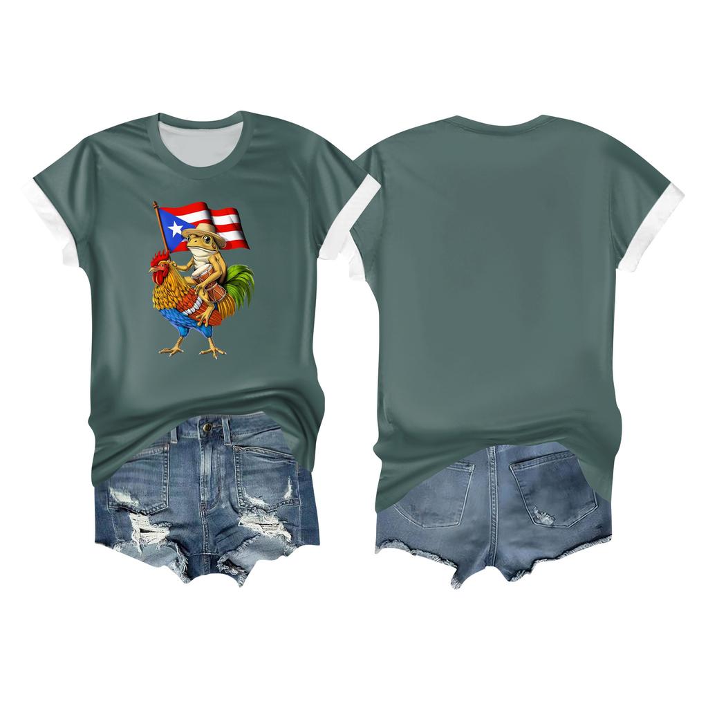 Women's Casual Printed T-shirt Round Neck Pullover Short-sleeved Top