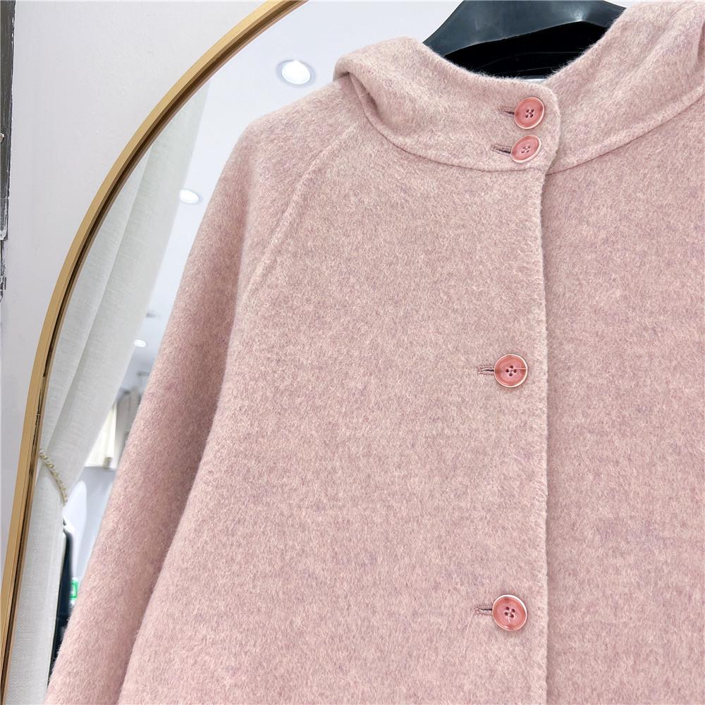 Women's 2024 Winter Korean Style Hooded Cashmere Coat, Mid-Length, Single-Breasted, Loose Fit