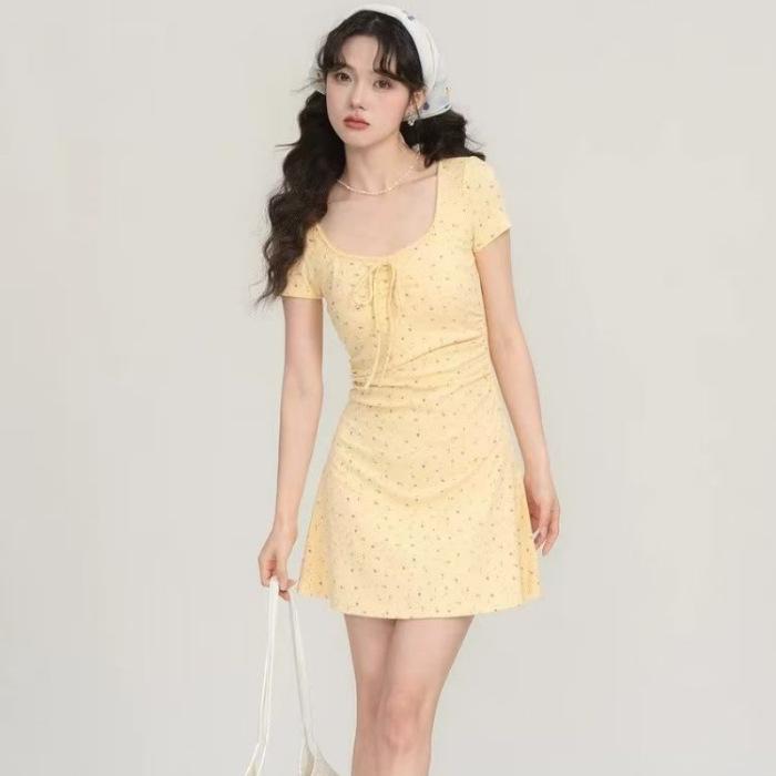 Holiday style lace dress women s summer new French floral suspender skirt seaside atmosphere skirt S