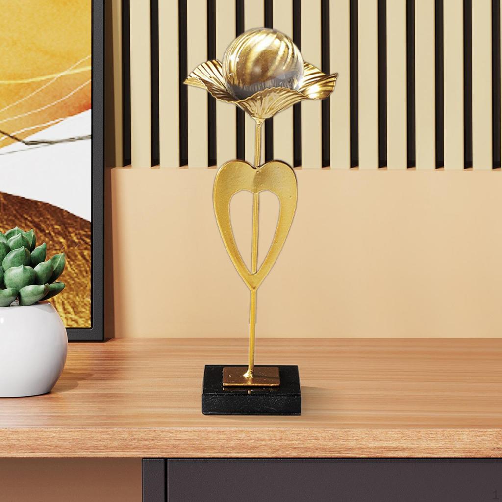 Ball Ornament Figurine Metal Leaf Statue Accent Home Cabinet Sculpture Desktop Figure for Living
