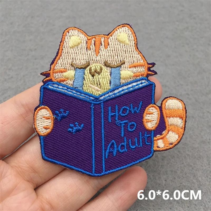 Team Cat Embroidery Patches Appliques For Clothing Diy Sewing Iron On Patches Punk Cartoon Stripes Decoration Accessories