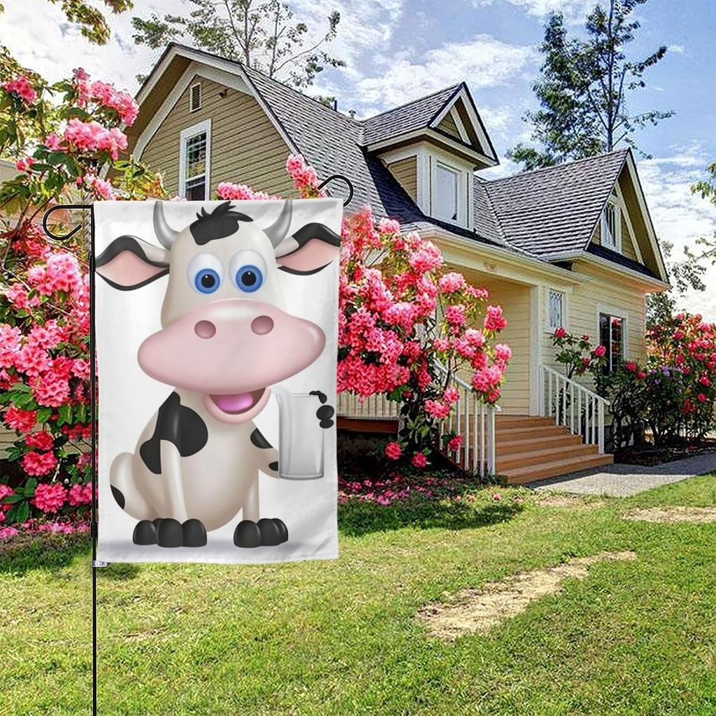 Cartoon Milk Cow Garden ag Double Sided Farmhouse Holiday Yard ag 28"X40" Seasonal Outdoor Banner For Spring Sum