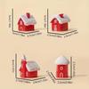 4Pcs Winter Village Snowy House Christmas Resin Miniature Red House Christmas Home Decoration Ornament New Year Party Cake Decor