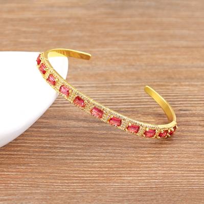

Nidin New Arrival Fashion Trendy Exquisite Round Micro Pave Zirconia Crystal Cuff Bracelet Bangle for Women Adjustable Jewelry 56-58mm рожевий червоний колір