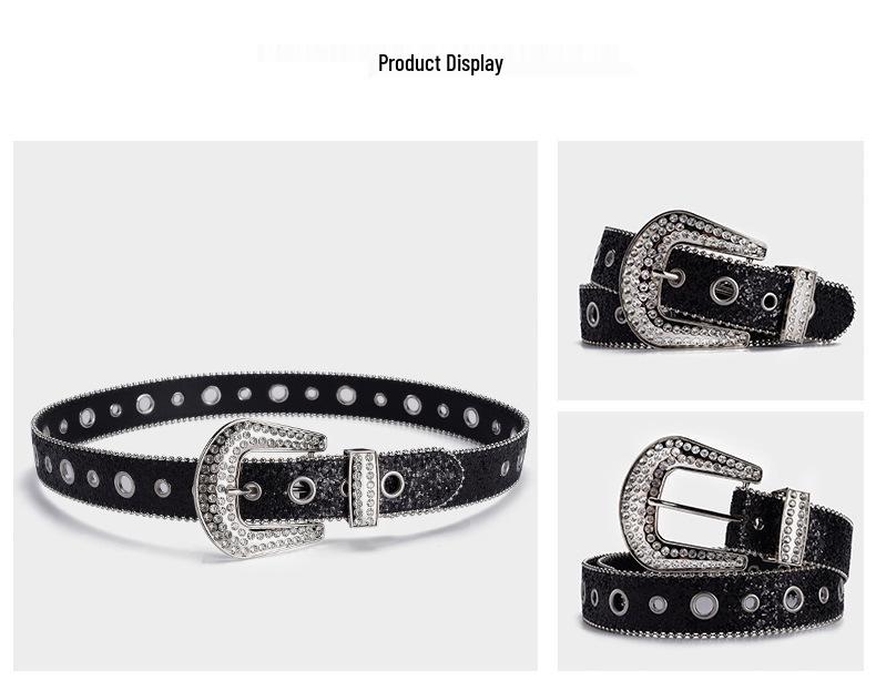 Europäisch-amerikanischer Strass-Schnallengürtel: Modisches Pailletten-Ösen-Top, Punk-Stil für Nachtclub-Kleidung