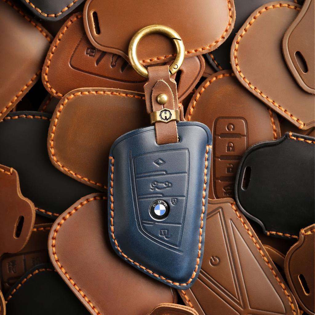 Retro Key Cover Is Suitable for BMW 5 Series Blade Key Bag, Genuine Leather Car Key Case, Cowhide New Keychain.