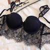 Big breasts show small underwear women's sexy pure lace lace bra thin cup soft steel ring side up support anti-drop bra