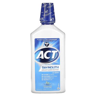 Fluoridová ústní voda pro prevenci suchosti v ústech, zubního kazu, s xylitolem, bez alkoholu, zklidňující máta, 33,8 fl oz (1 l)
