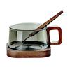 A53Q-Fresh Ground Coffee Cup 200Ml N Latte Glass Coffee Mug With Wooden Tray Spoon Heat-Resistant Milk Tea Cup