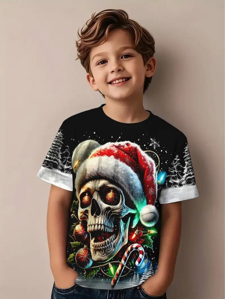 T-Shirt for Kids Santa Claus 3D Print Boys Short Sleeve Tee Happy New Year 2026 Kids Girls Clothes Festive Party Kids Clothing