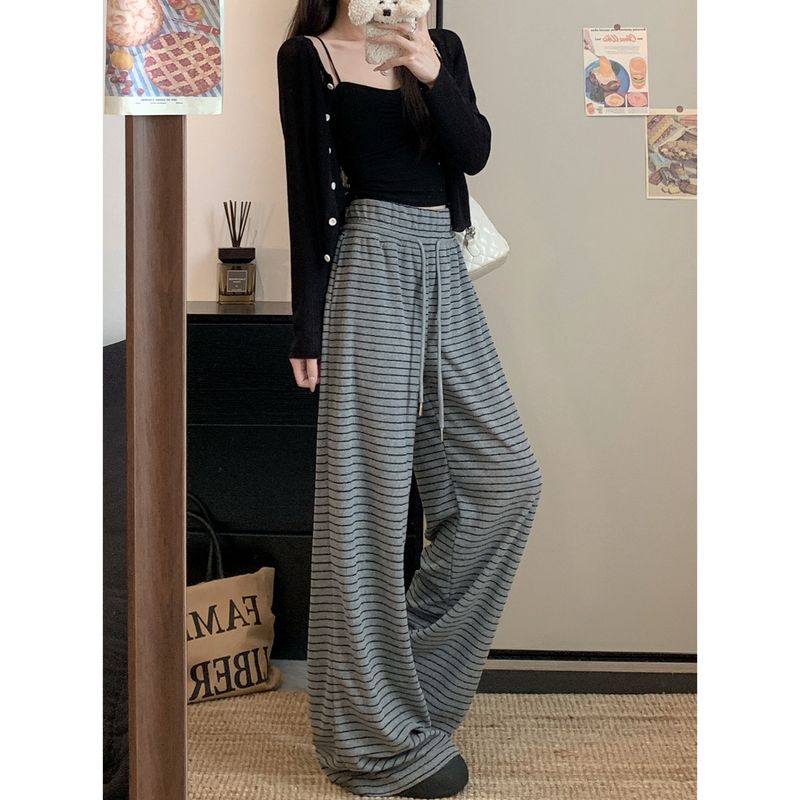 Stripe Pants Idle Style Drape Straight Casual Pants Women Autumn Versatile Loose Slimming Wide-Leg Pants Mop Pants