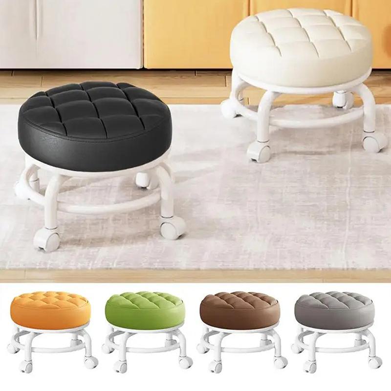 Household Furniture Pulley Low Stool Small Footstool Children Round Stool Chair Living Room Mini Sofa Stool Move With Wheels