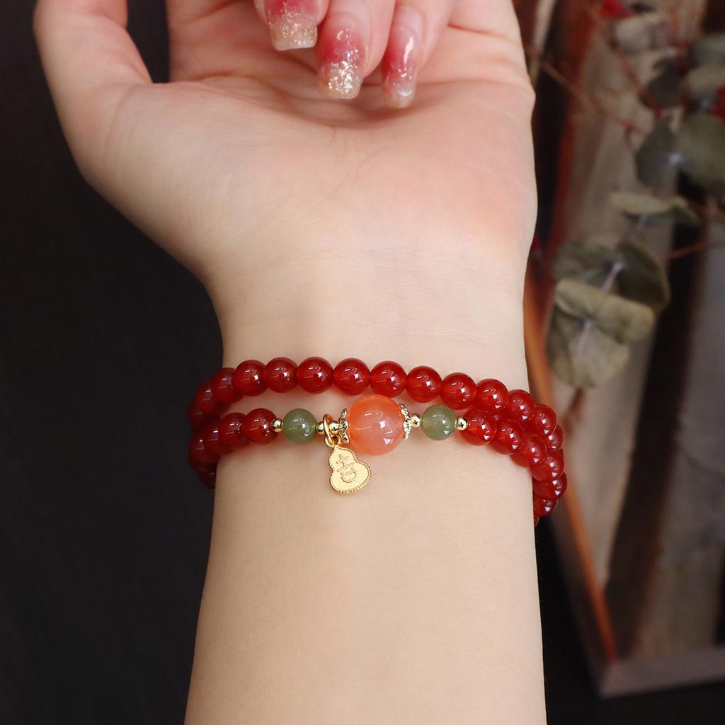 Natural Double Circle Agate Bracelet Fashion Women Daily Jewelry Lucky Gift