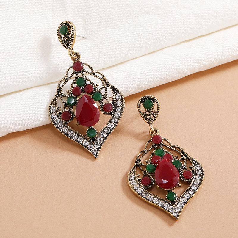 Retro Bohemian Ethnic Rhinestone French Buckle Earrings Studs Jewelry