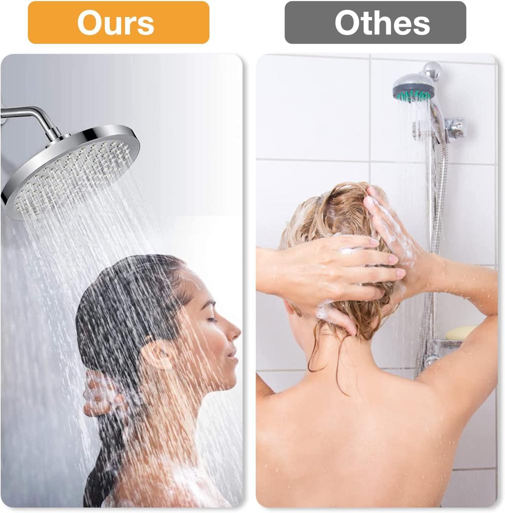 6 Inches High Pressure Rain Shower Head with Arm 1min Installation Polished Chrome Rainfall Showerhead Anti-Clogging Nozzles
