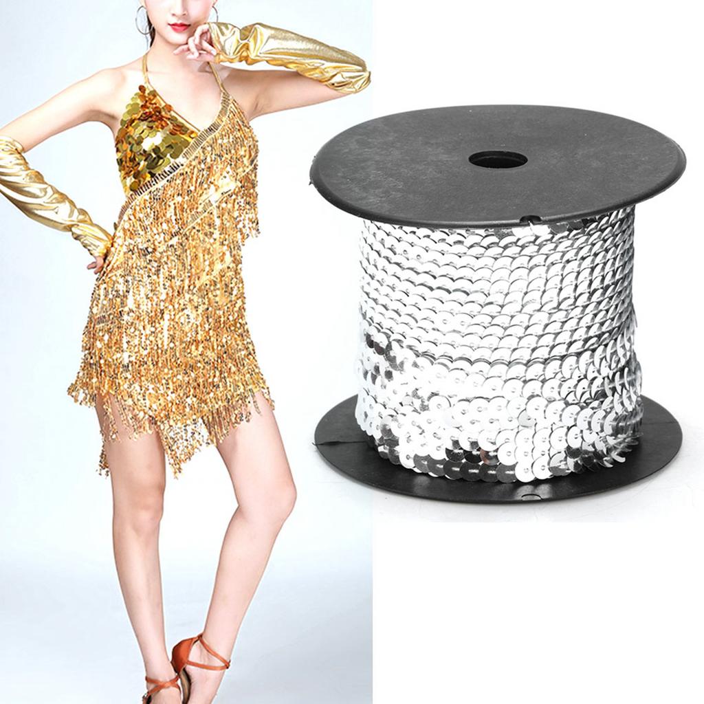 100 Yard Sequin String 6mm Decorative Accessory for Cloth Shoe Plastic Resin Sequin Line Silver 100 Yard Roll