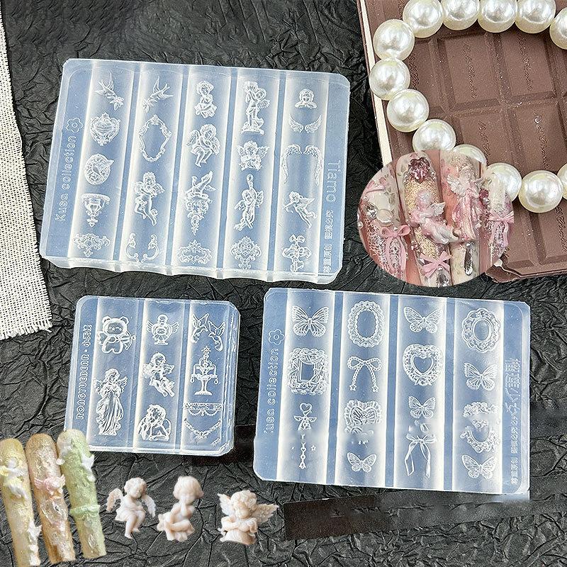 3D Silikon Nagellack-Form Cartoon Hello Kitty Hase Bär Relief Schnitzform DIY Nägel Teile Charme Dekor Maniküre Stempeln