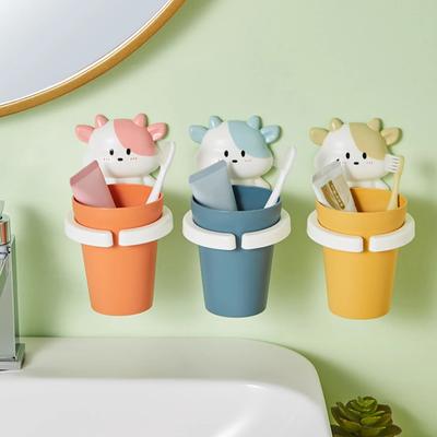 Zahnbürstenhalter mit Cartoon-Tiermotiv, stanzfrei, für Badezimmer, Wandmontage, Mundwasserbecher, Kamm, Zahnpastatube, Hängeregal