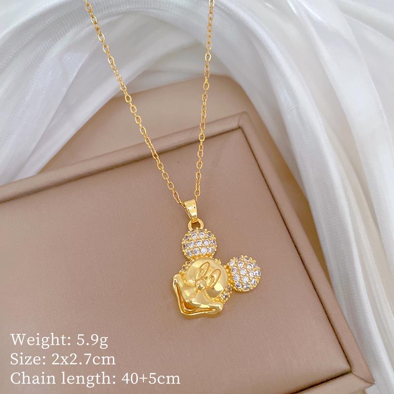 Mickey Head Heavy Industry Necklace Women'S Copper Micro-Inlaid Real Gold Electroplating Delicate Clavicle Chain Neck Chain