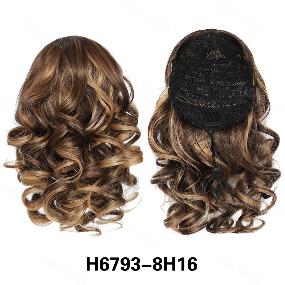 

Синтетические короткие вьющиеся волнистые волосы XINRAN, наращивание хвоста на завязках, элегантные для женщин, повседневного использования 25cm