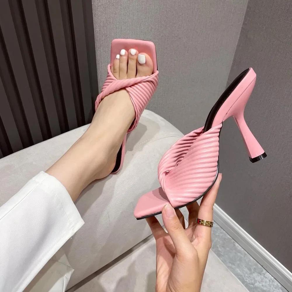 Maogu Luxury Pink Orange Women's Shoes 2024 Trend New Fashion Slippers Fashion Slides Ladies Elegant High Heel Summer Sandals