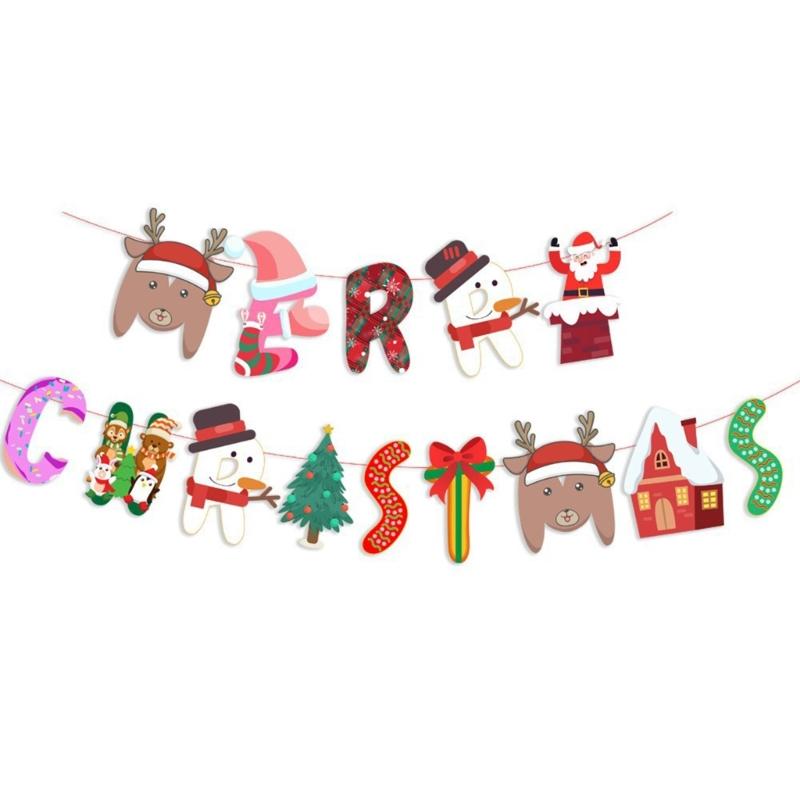 2 Pcs Christmas Party Decorations Santa Paper Banners Merry Christmas Banners for Outdoor Indoor Decoration