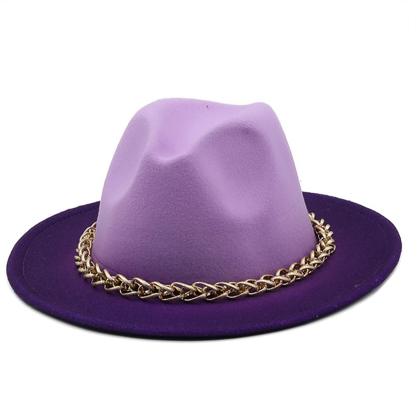Winter Autumn Imitation metal chain Woolen Women Men Ladies Fedoras Top Hat Jazz Caps European American Round Caps Bowler Hats