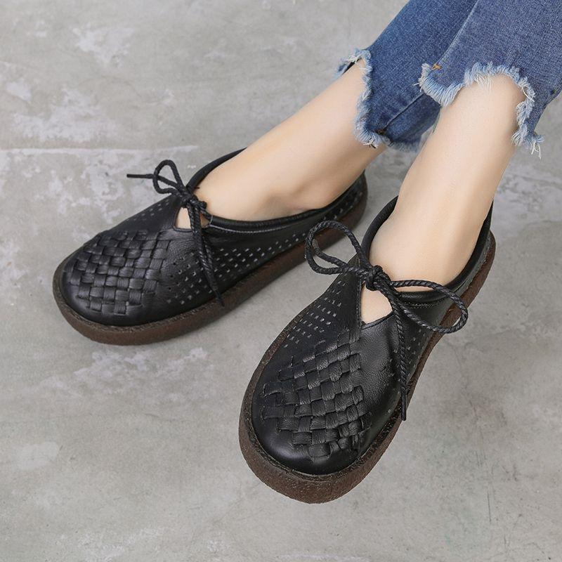 Genuine Leather Lace Up Flats Women's Woven Braided Loafers Designer Woman Luxury Moccasins Wedding Shoes 42 Ladies Fancy Flats