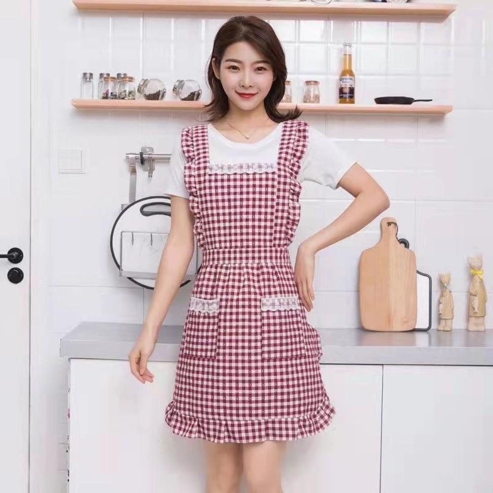 New Cotton Kitchen Apron Breathable Korean Style Chef Apron Wear-resistant Cooking Baking Bibs for Women Girl