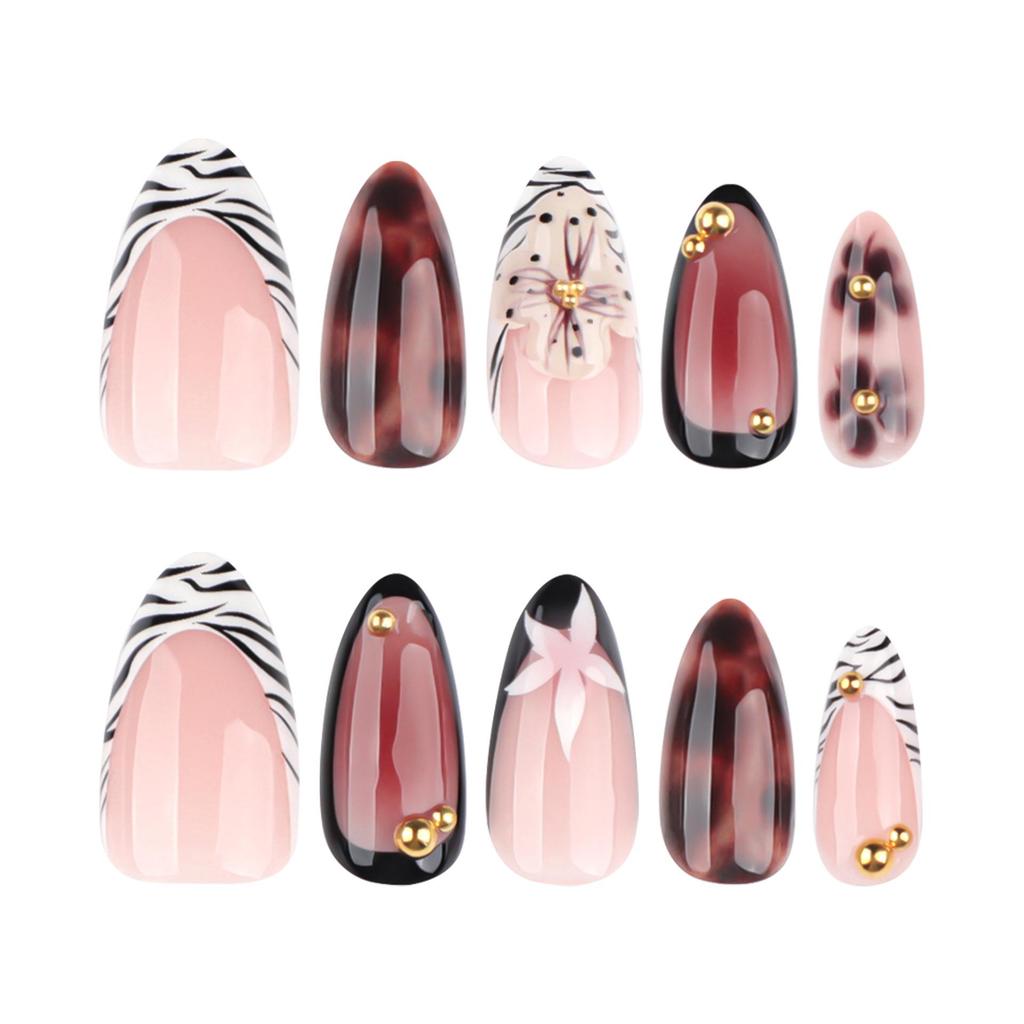 Autumn/Winter 3D Floral French Zebra Stripe Wearable Nail Tips