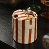 300ml Heat-Resistant Ceramic Mug Hand-Painted Striped Design Ergonomic Non-Slip Grip Coffee Mug Milk Juice Latte Hot Cold Drinks Cup