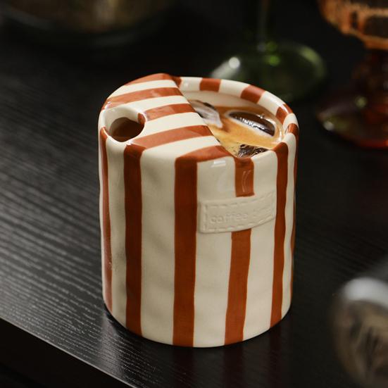 300ml Heat-Resistant Ceramic Mug Hand-Painted Striped Design Ergonomic Non-Slip Grip Coffee Mug Milk Juice Latte Hot Cold Drinks Cup