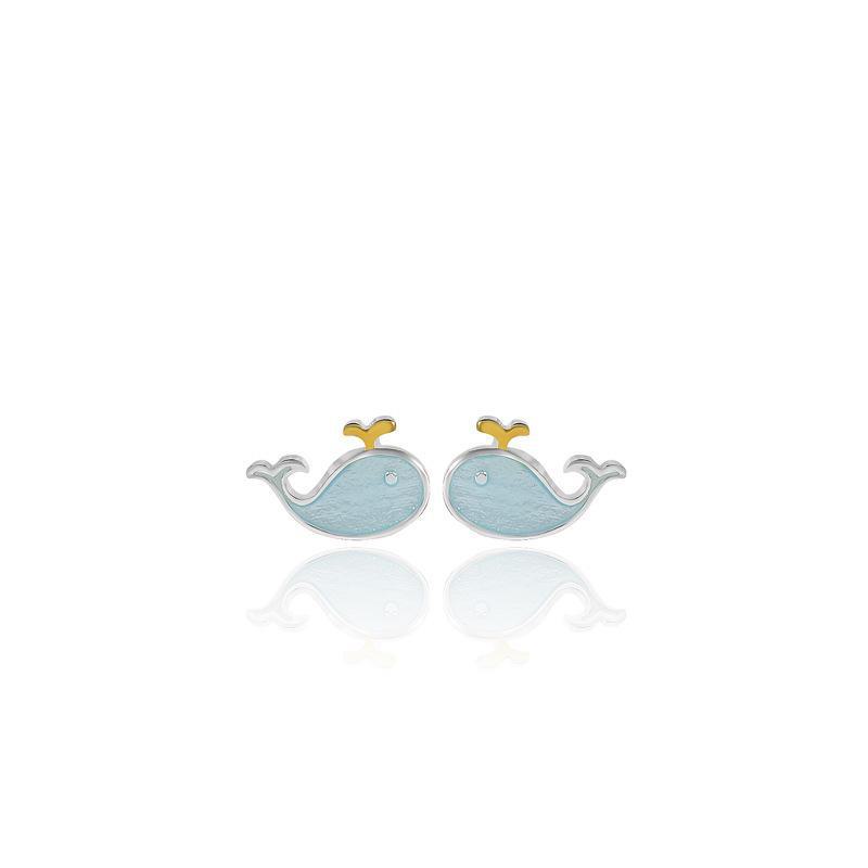 Japanese & Korean S925 Silver Blue Whale Earrings for Girls