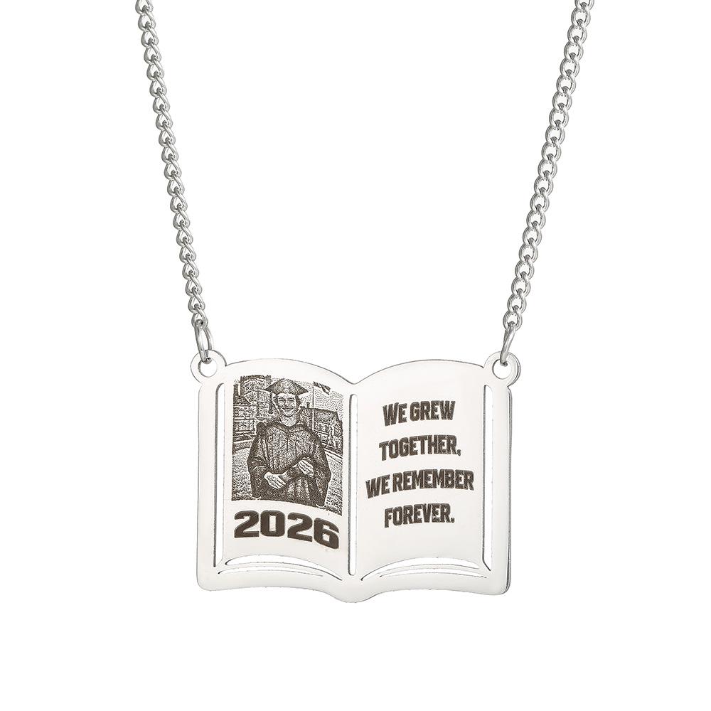 Custom Stainless Steel Graduation Cap Necklace with Laser-Engraved Pendant for Back-to-School Season