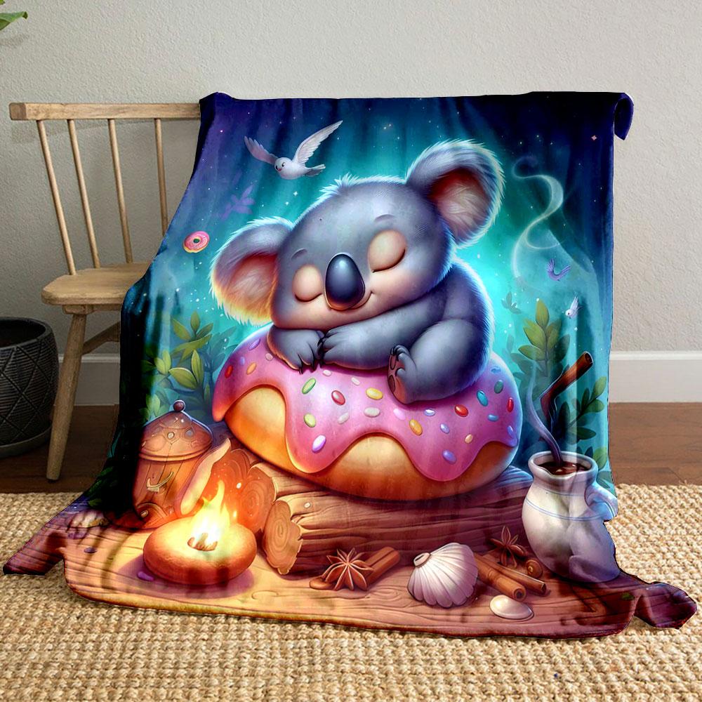 Cozy Koala on Donut Pillow print blanket soft and cozy perfect for the living room bed sofa or a nap,gift