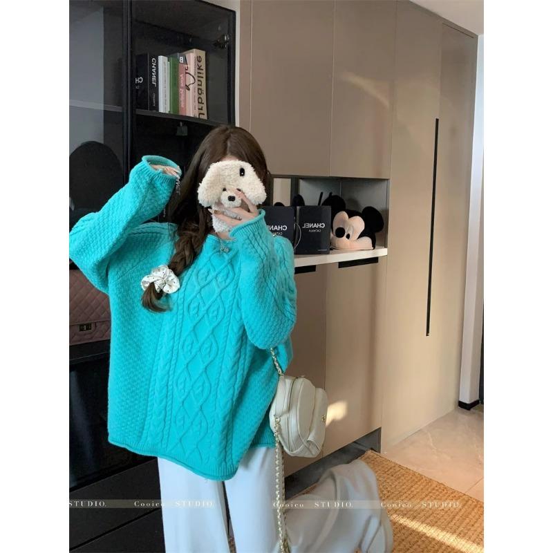 

Ленивый ветер ретро твист дизайн подшивки мягкий восковой пуловер свитер женский осень и зима новый универсальный трикотажный свитер с длинным рукавом One size