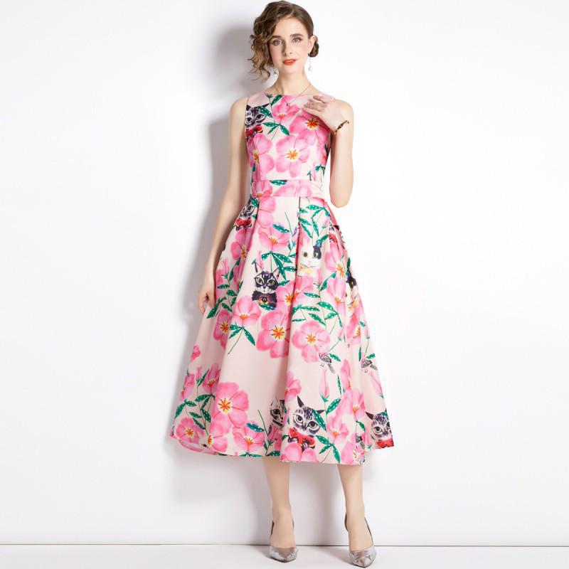 

Международное модное платье без рукавов с высокой талией: Летняя приталенная А-силуэтная юбка с трехмерным принтом XXL цветочный