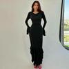 European and American Women clothes 2024 Autumn New Product Fashion Slim fit Lace-up Lace Long sleeve dress Foreign Trade Women