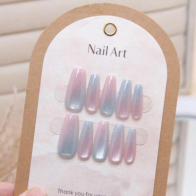 Cat Eye Gradient Ballerina Nails: Medium, Removable Nail Art Tips (Set of 10)