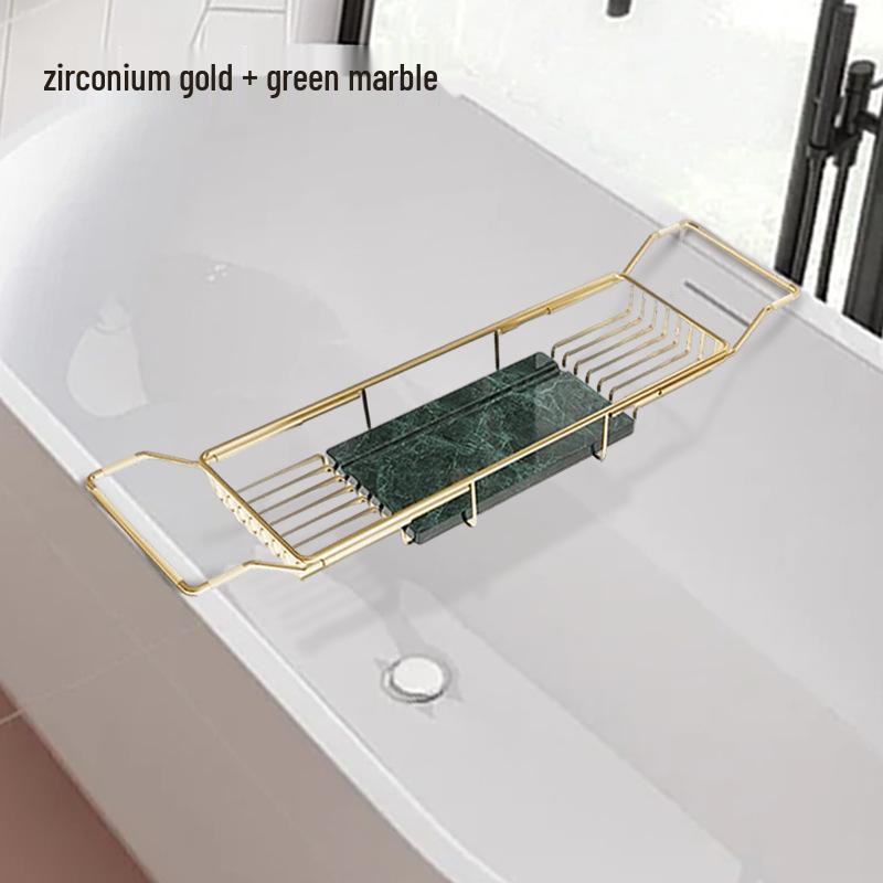 Stainless Steel Non-Slip Marble Bathtub Organizer Rack with Telescopic Shelf for Bathroom Use