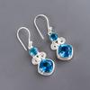 Swiss Blue Topaz Gemstone 925 Sterling Silver Handcrafted Jewelry Earrings 1.12" EE-69-2