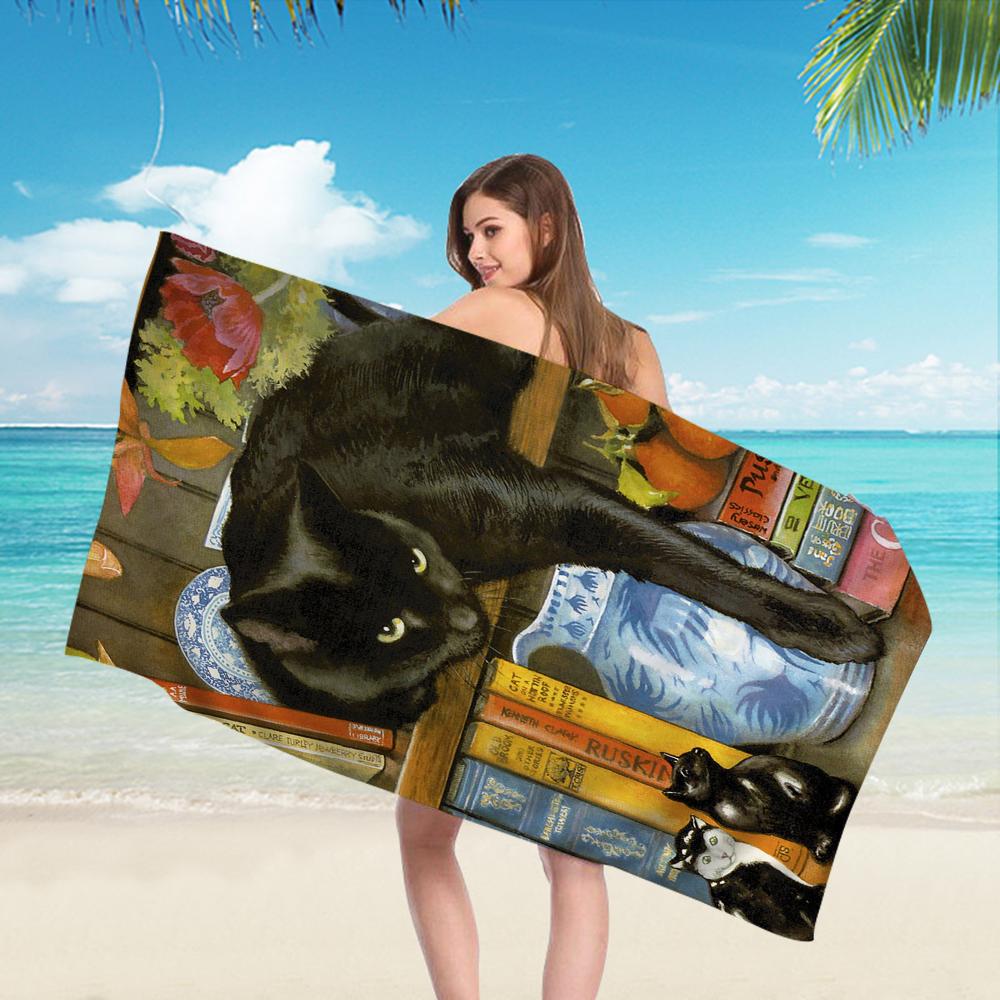 Schwarze Katze Kunst Ölgemälde Handtuch Mikrofaser Strandhandtuch Saugfähig Schnell trocknend Weich Yoga Schwimmen Resort Bergsteigen Handtuch