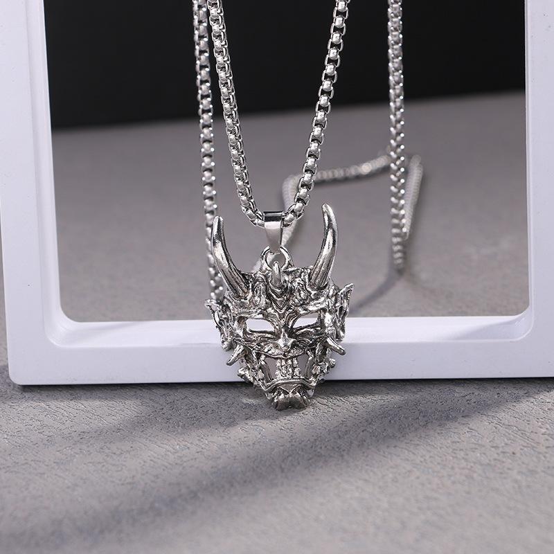 New Golden Horn Prajna Pendant Retro Exaggerated Personality Ghost Mask Necklace Accessories