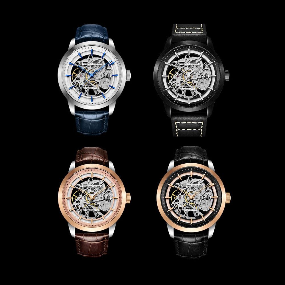 Pagani Design Luksus Automatisk Business Mekanisk Klokke Lær Skjelett Hul Klokke Vanntett Herre Mekanisk Klokke